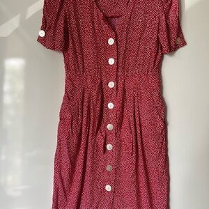 Red Polka Dot Button-Up Dress